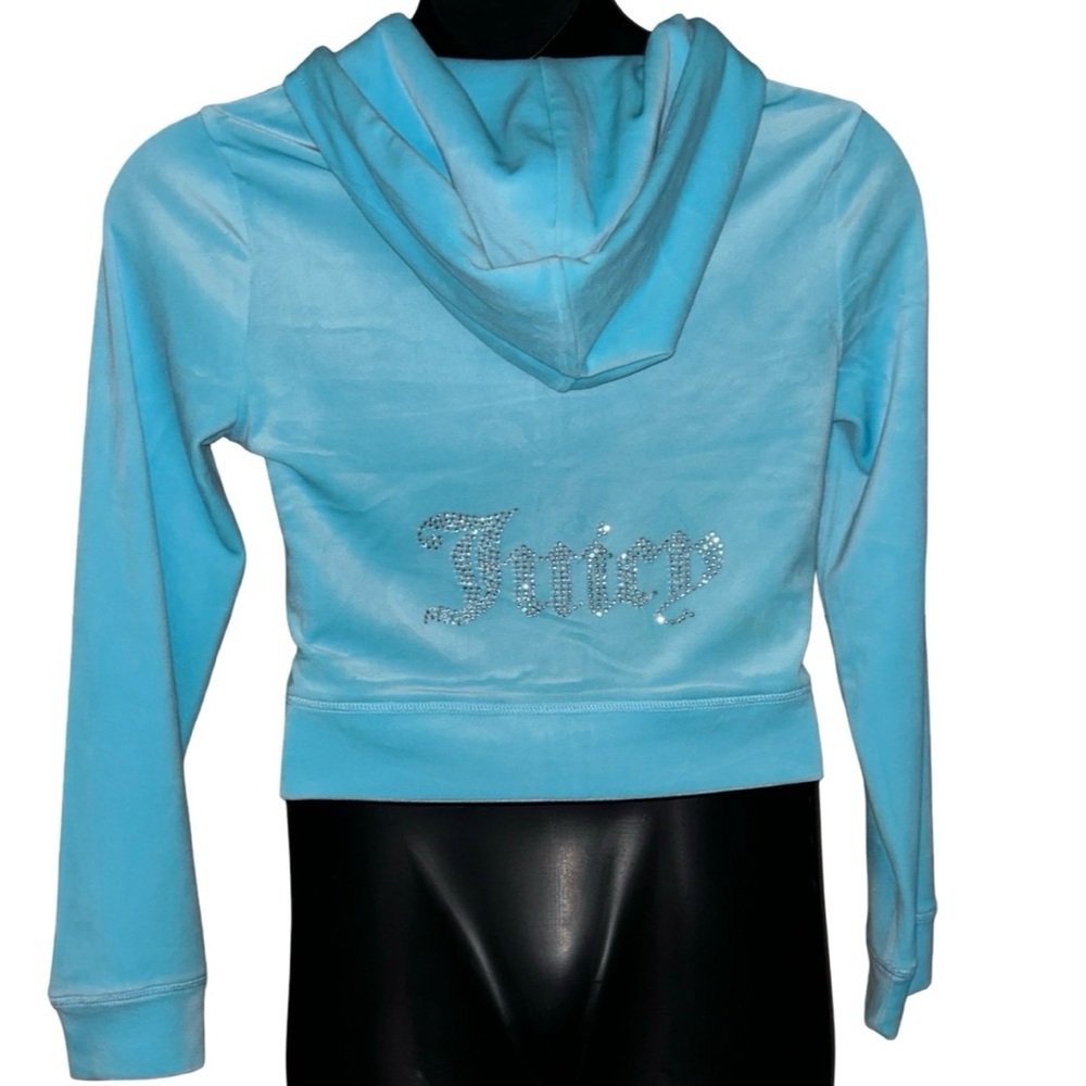 JUICY COUTURE CRYSTAL BLUE OG BLING RHINESTONE XL VELOUR TRACKSUIT SWEATSUIT NWT - Picture 4 of 9